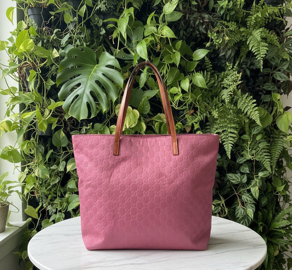 Gucci Pink Nylon & Leather Tote