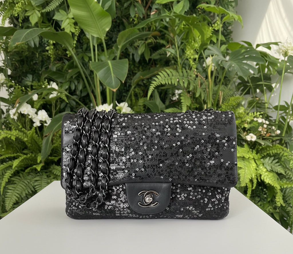 Chanel Black Sequin Lambskin Moonlight on Water Flap Bag
