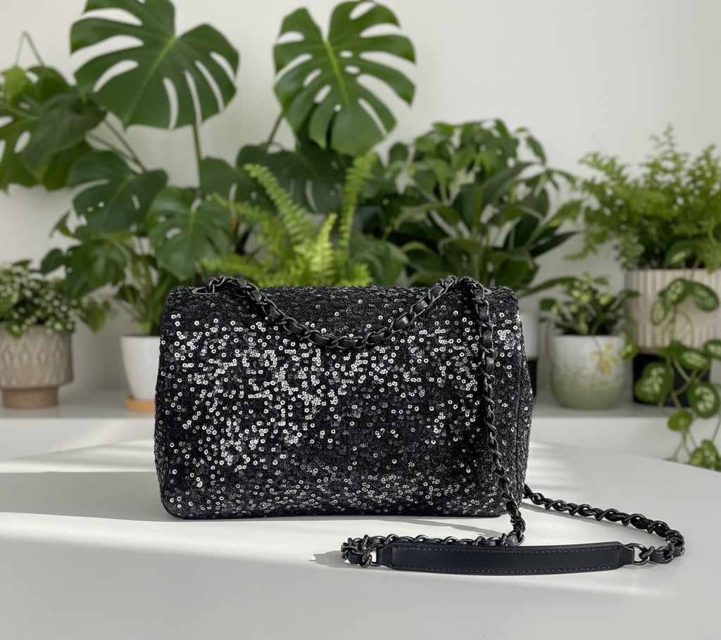 Chanel Black Sequin Lambskin Moonlight on Water Flap Bag
