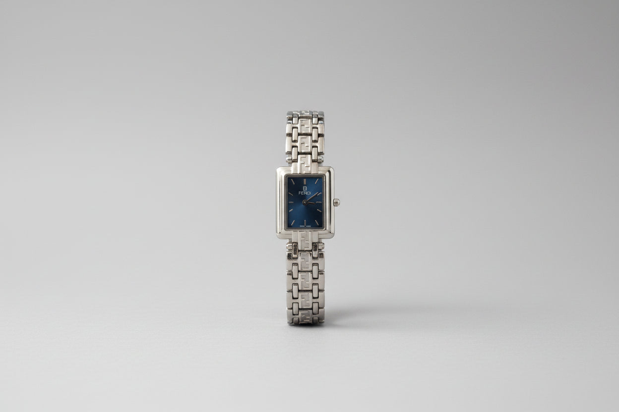 Vintage Fendi Blue Faced Silver-Toned Watch