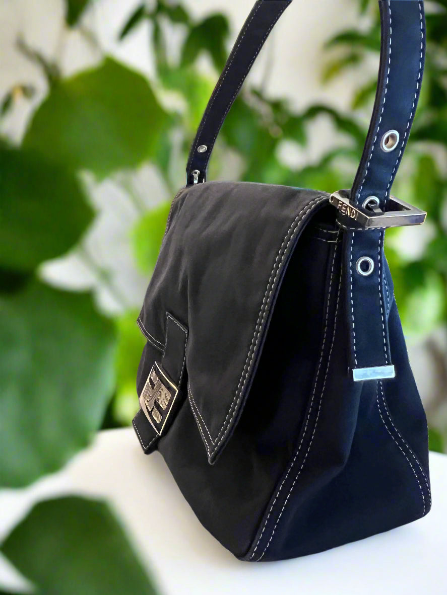 Fendi Denim Mamma Baguette with Enamel Buckle