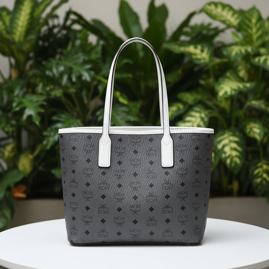 MCM Black Reversible Lauretos Shopper Tote