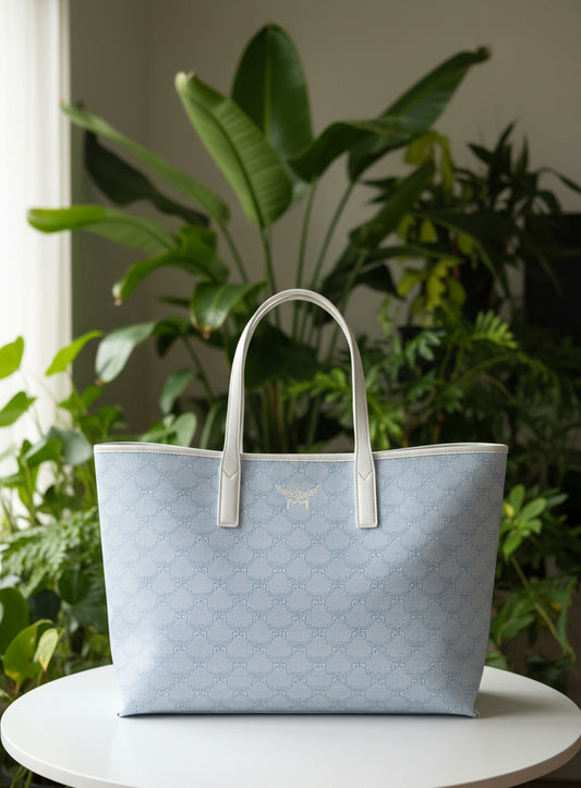 MCM Blue Lauretos Reversible Shopper Tote