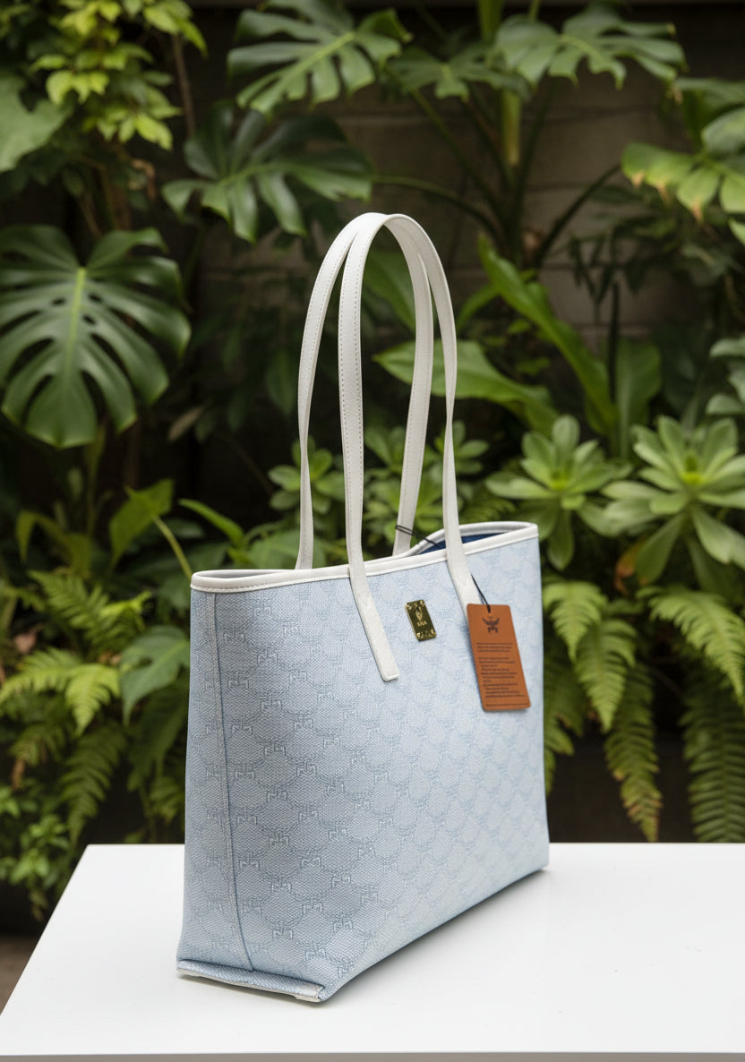 MCM Blue Lauretos Reversible Shopper Tote