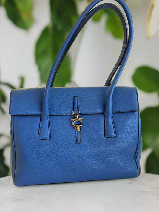 Ferragamo Blue Leather Shoulder Bag
