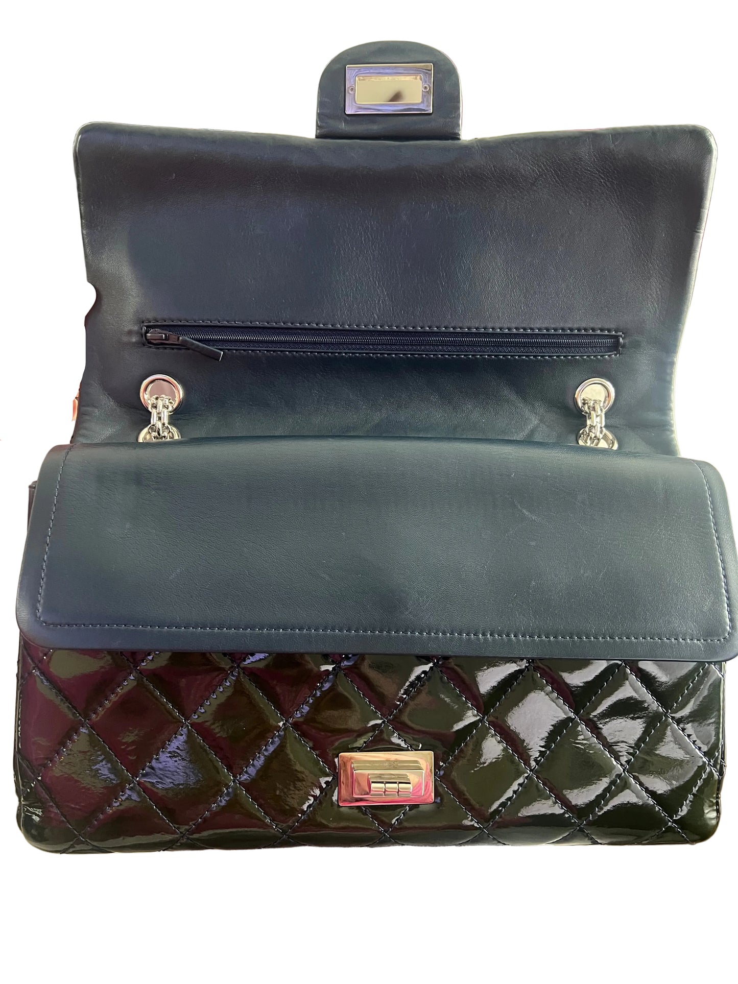 Chanel Patent Dark Green Double Flap Jumbo Reissue 227