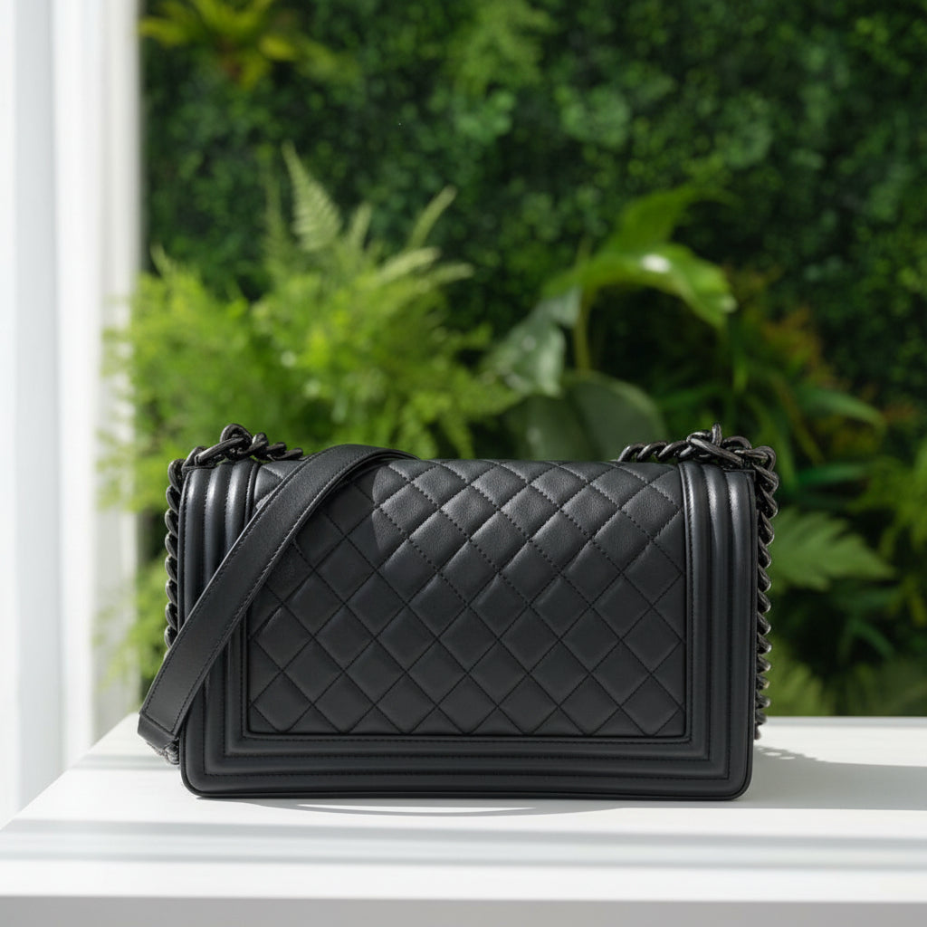 Chanel Black Lambskin Old Medium Boy Bag - So Black Hardware