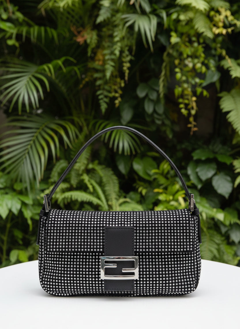 Fendi Vintage Crystal Satin Baguette