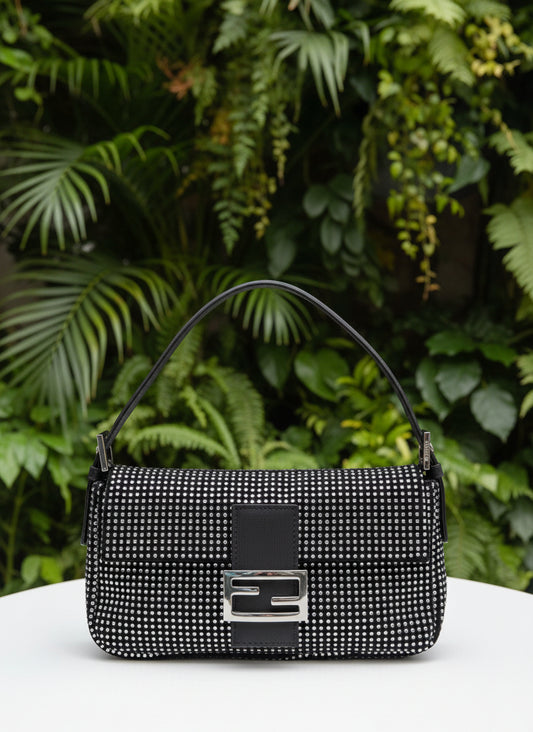 Fendi Vintage Crystal Satin Baguette