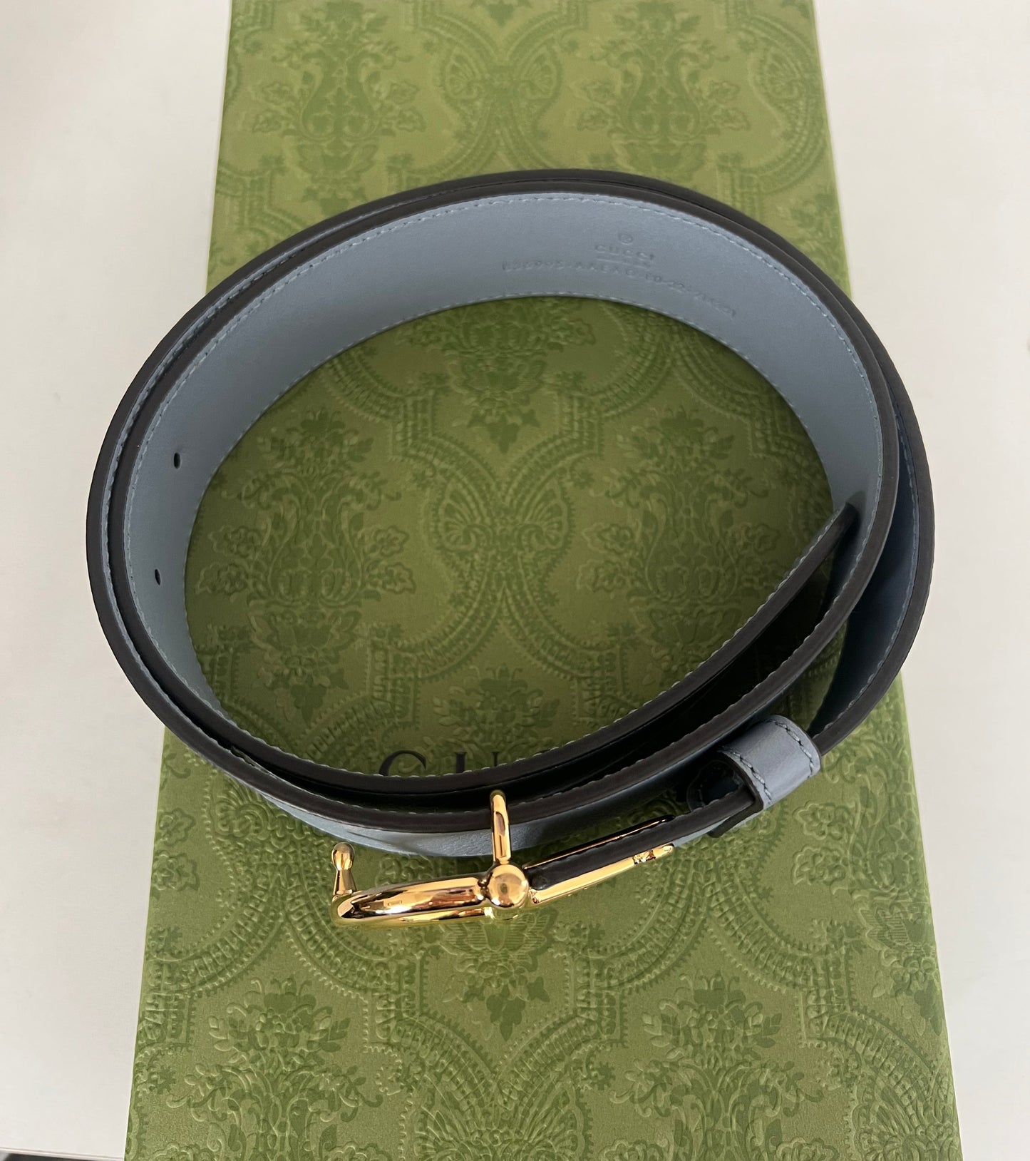 Gucci Blue-Gray Half Horsebit Belt