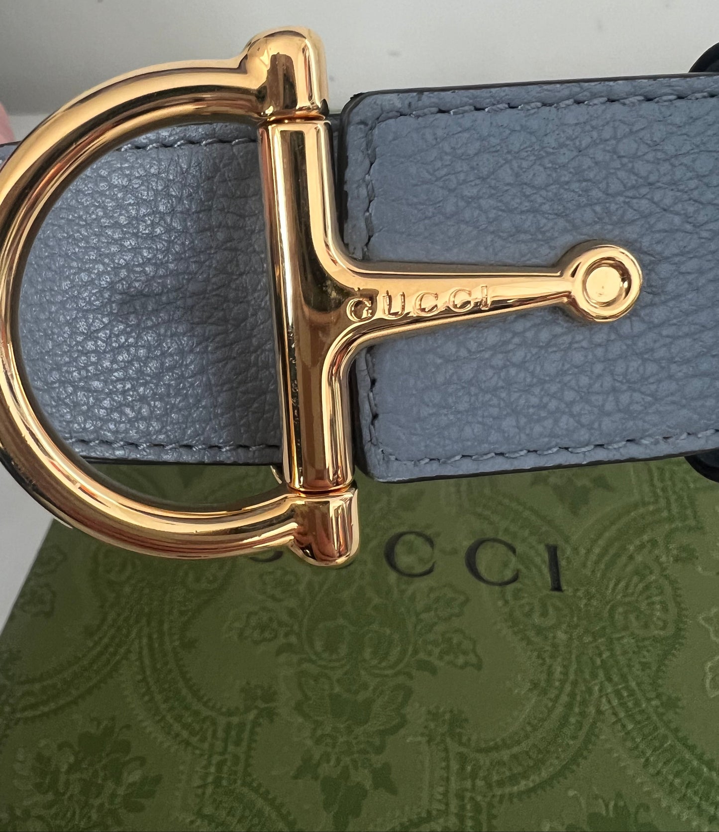 Gucci Blue-Gray Half Horsebit Belt