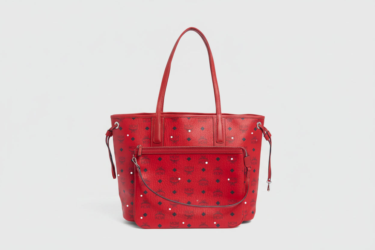 MCM Reversible Red Liz Shopper Tote
