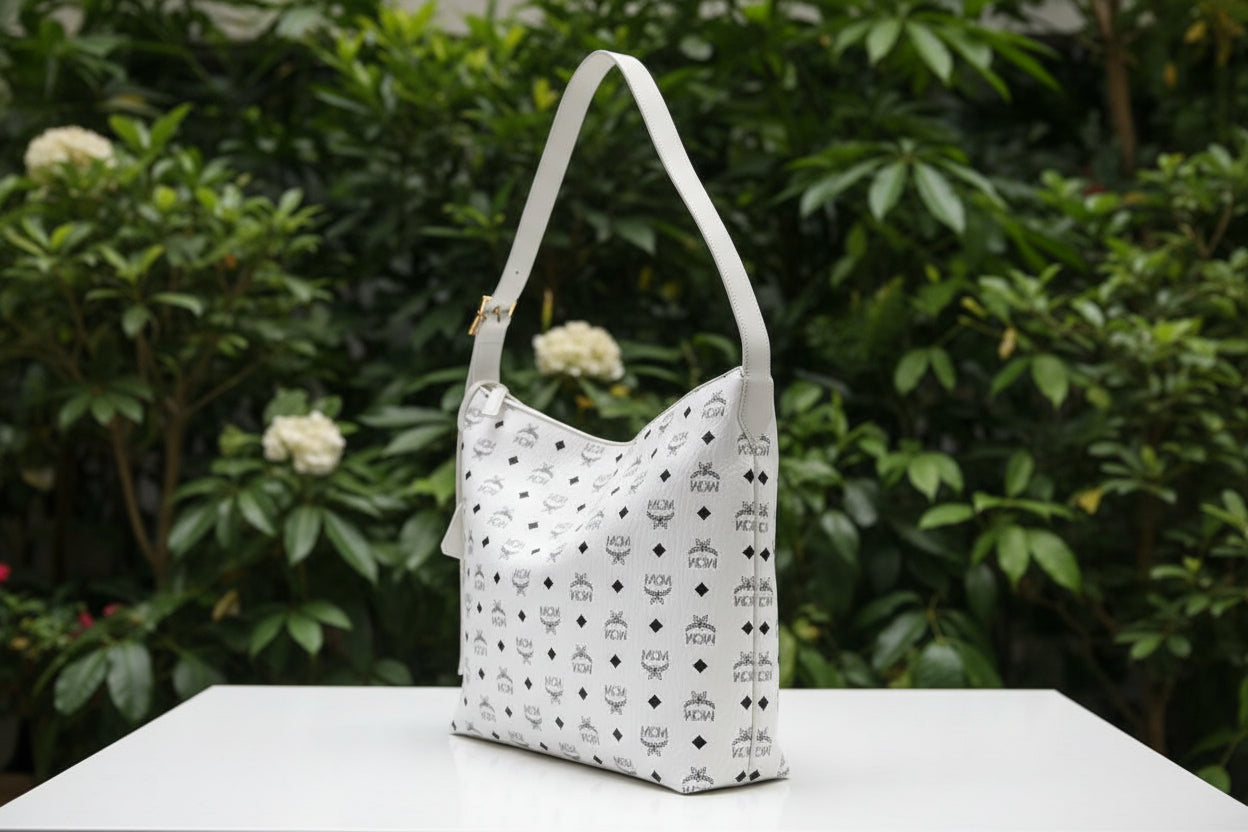 MCM White Visetos Shoulder Bag