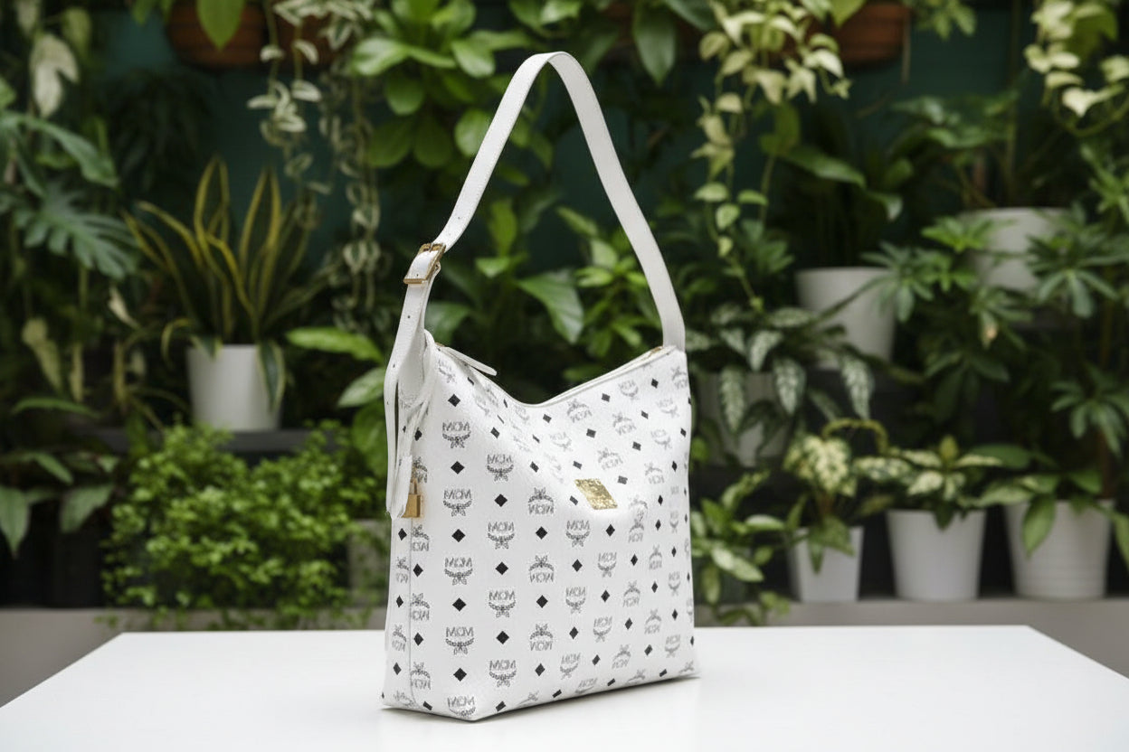 MCM White Visetos Shoulder Bag